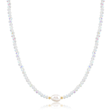 Colar choker cristais furta cor com pérola com banho de ouro 18k
