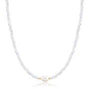 Colar choker cristais furta cor com pérola com banho de ouro 18k