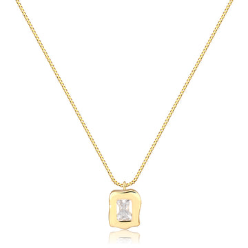 Colar retângulo orgânico cristal com banho de ouro 18k