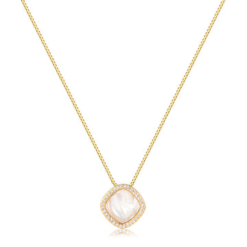 Colar quadrado madrepérola entorno cravejado dourado