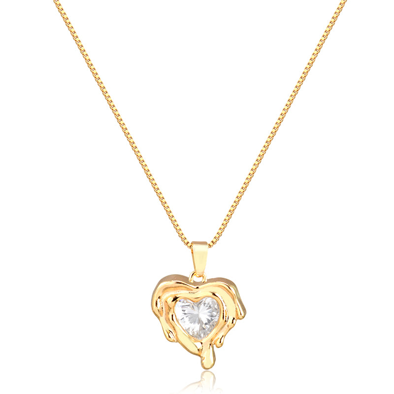 Colar coração cristal moldura com banho de ouro 18k