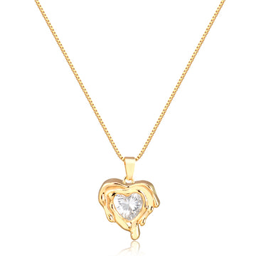 Colar coração cristal moldura com banho de ouro 18k