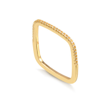 Anel slim quadrado cravejado com banho de ouro 18k