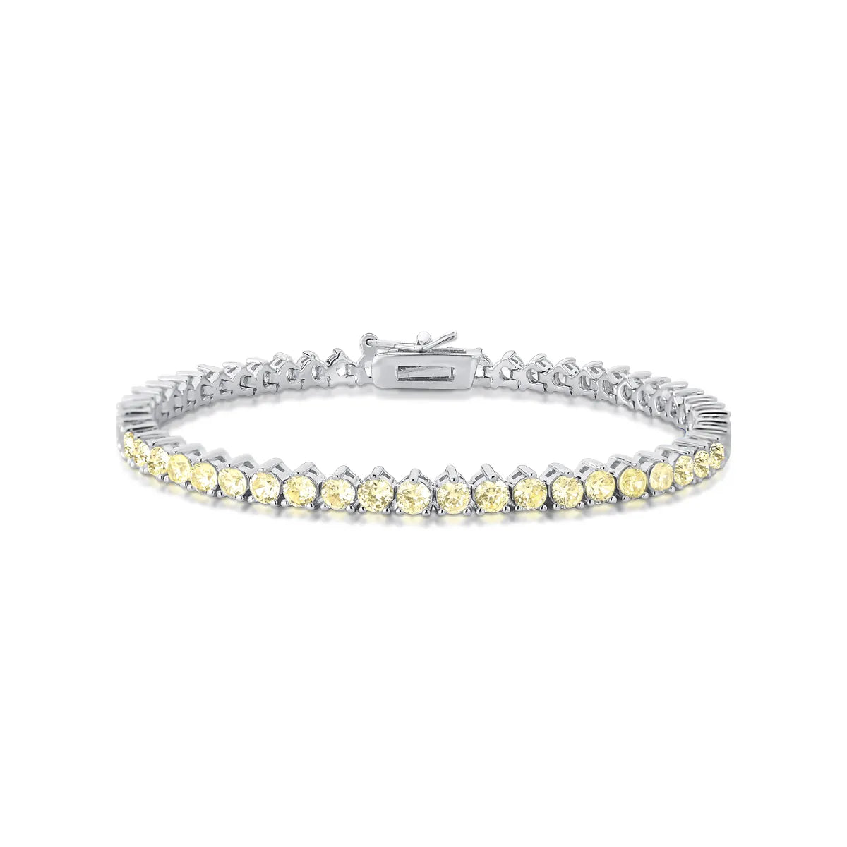 Pulseira riviera 3 garras com zircônia citrino com banho de ródio branco