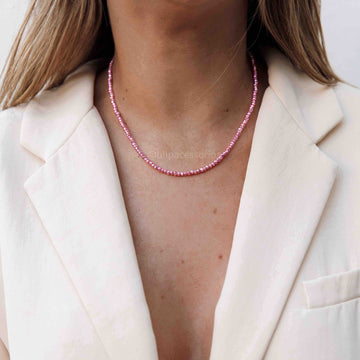 Colar choker cristais rosa em ródio branco