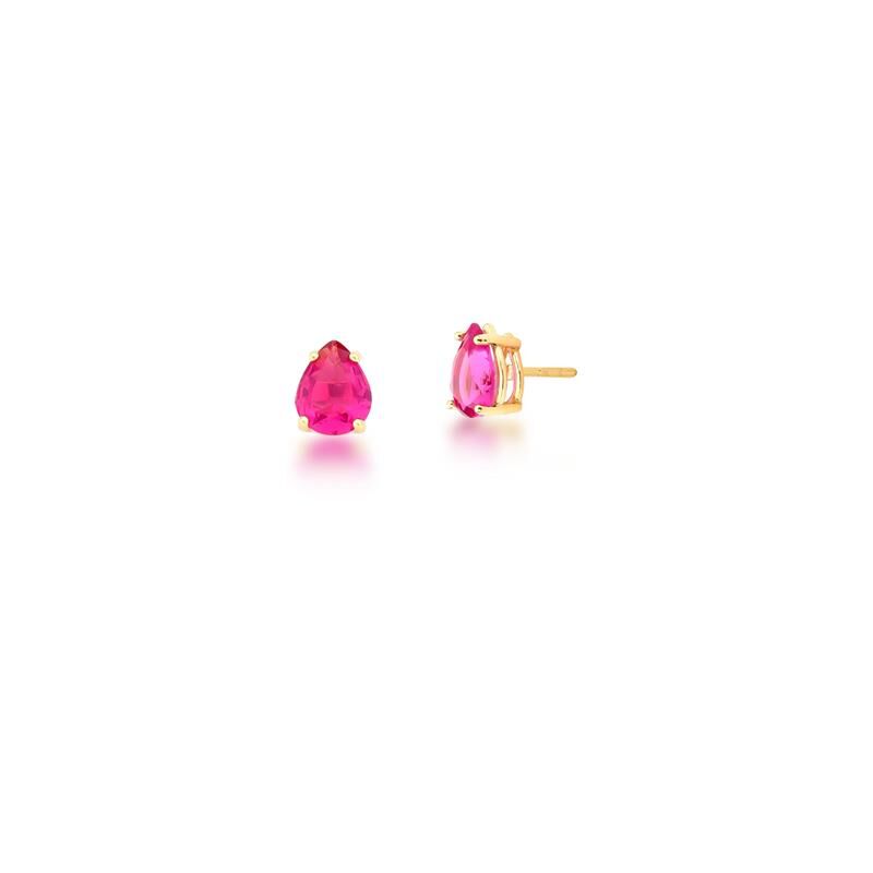 Brinco gota M turmalina rosa dourado