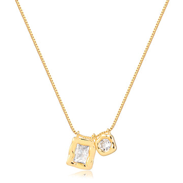 Colar retângulo e oval cristal orgânico com banho de ouro 18k