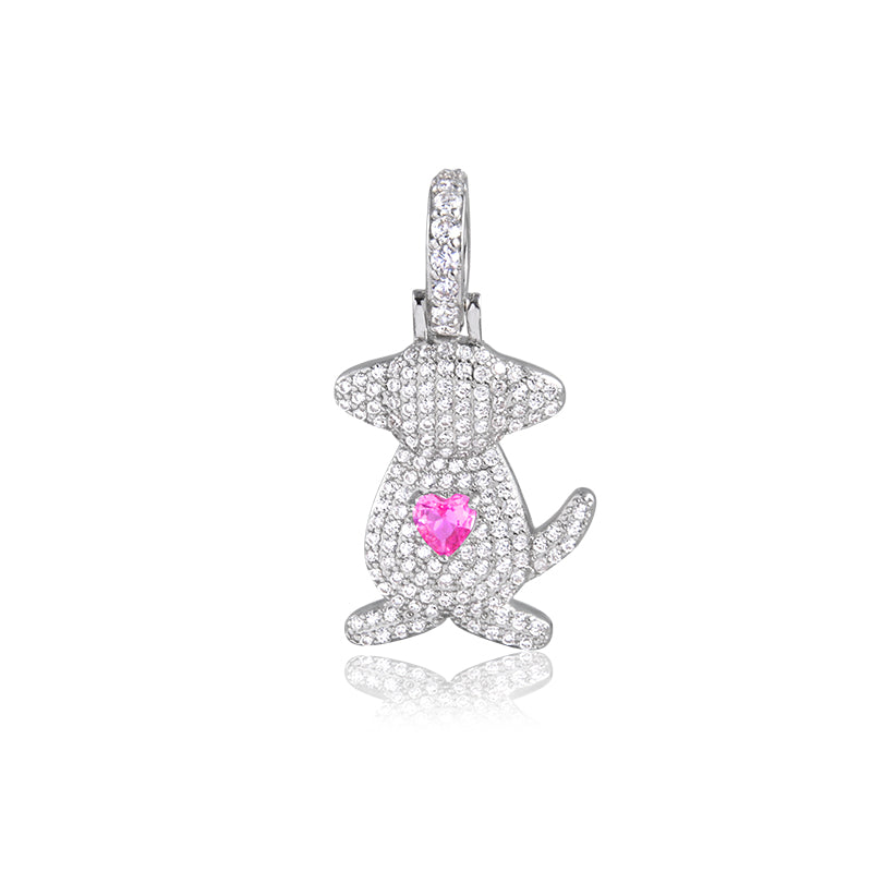 Pingente PET DOG coração rosa em ródio branco