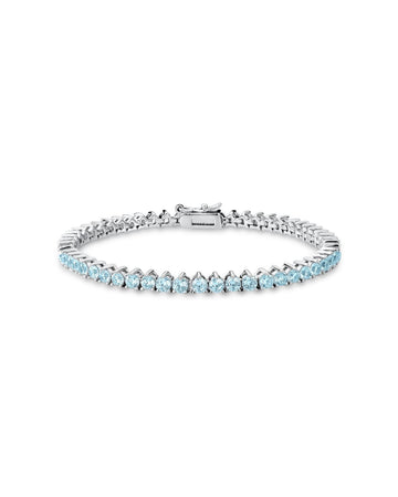 Pulseira riviera 3 garras com zircônia azul topázio em ródio branco