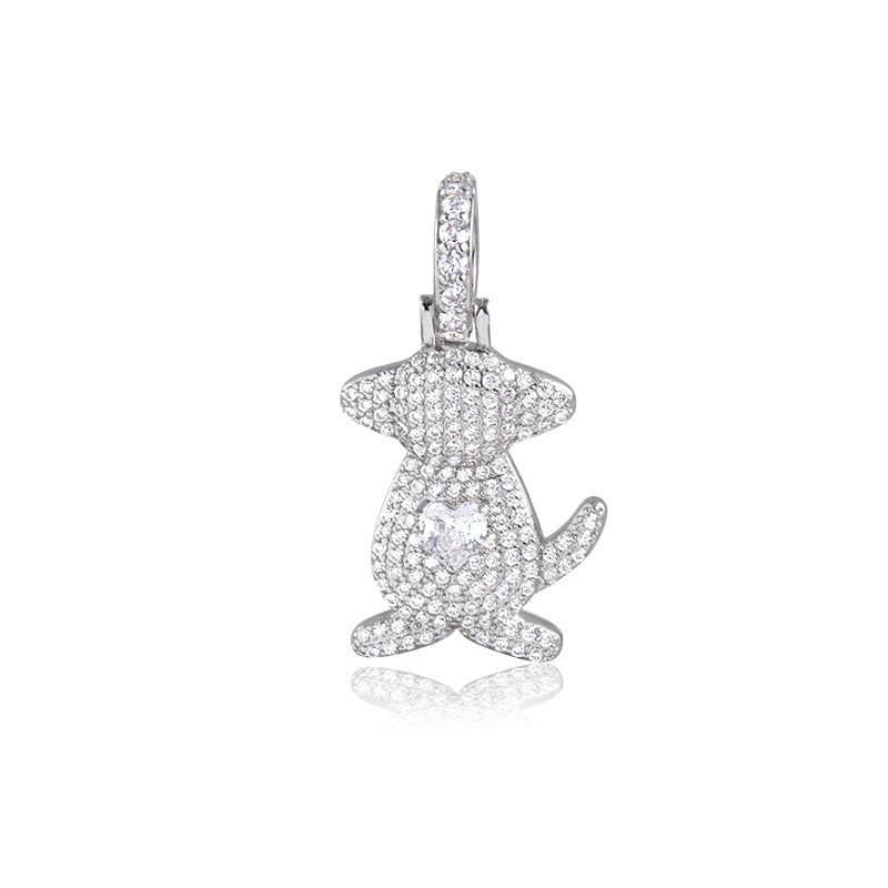 Pingente PET DOG coração cristal com banho de ródio branco