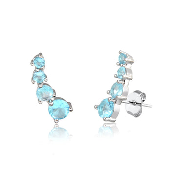 Brinco mini ear cuff ovais crescentes topázio com banho de ródio branco