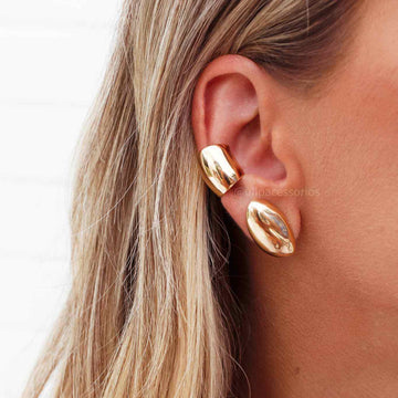 Brinco ear cuff liso oval dourado