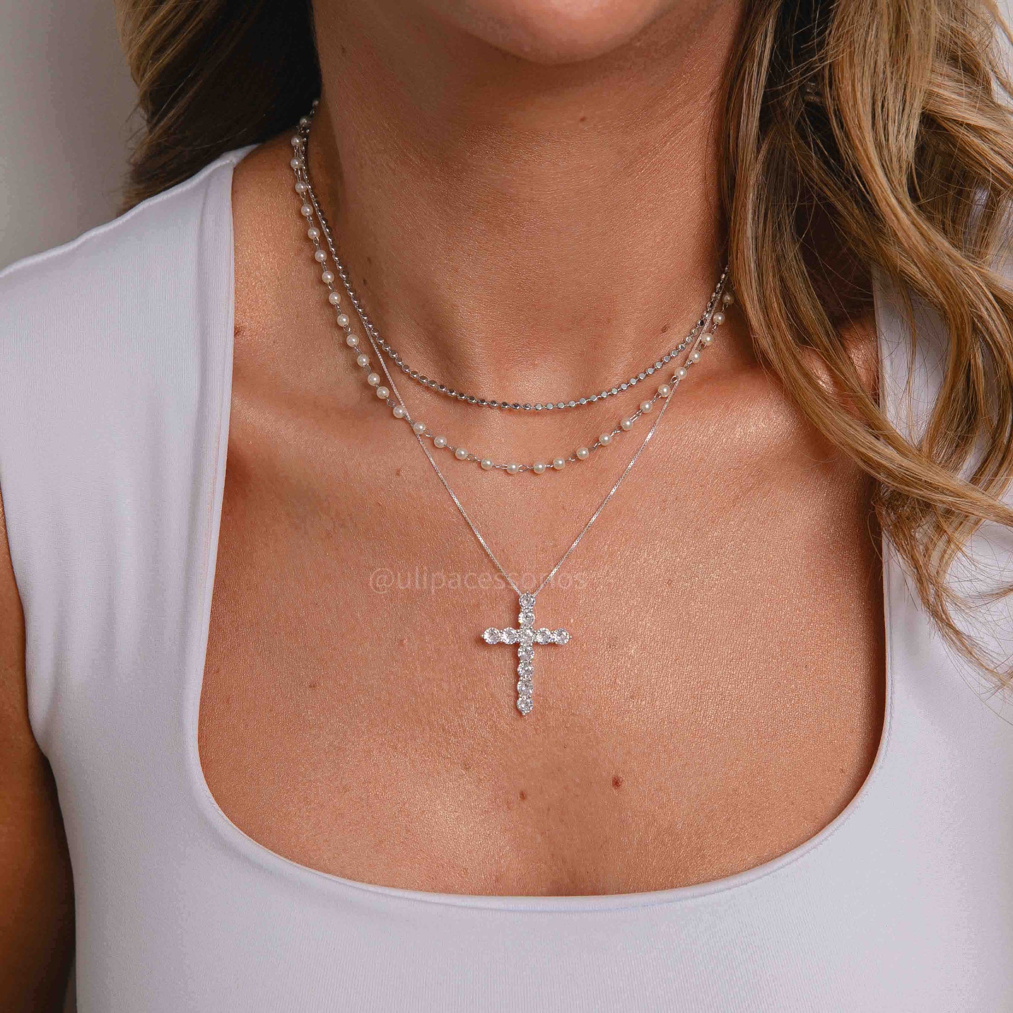 Colar prata 925 crucifixo zircônia cristal maior