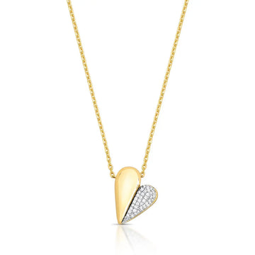 Colar coração puffer liso e cravejado com banho de ouro 18k