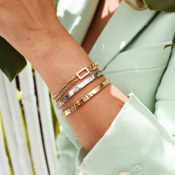 Pulseira bracelete inspired cartier slim com banho de ródio branco