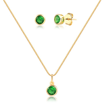 Conjunto oval esmeralda cravação inglesa com banho de ouro 18k