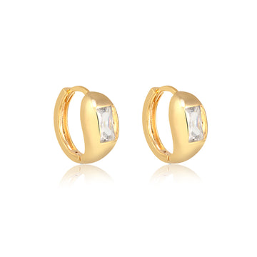 Brinco argolinha com retângulo cristal com banho de ouro 18k