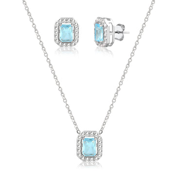 Conjunto retangular topázio entorno cravejado com banho de ródio branco