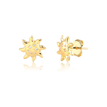 Brinco sol com pontos de luz cristal e banho de ouro 18k