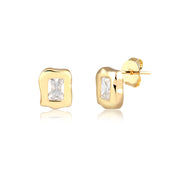 Brinco retângulo orgânico cristal com banho de ouro 18K