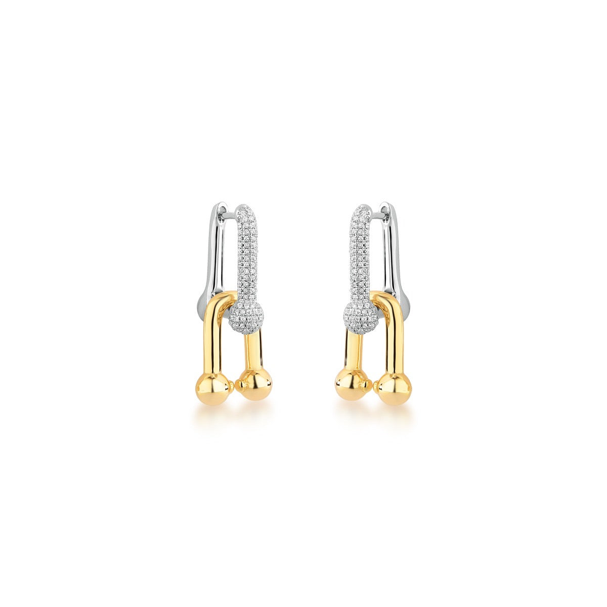 Brinco argola elos modernos mistura de banhos liso e cravejado