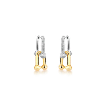 Brinco argola elos modernos mistura de banhos liso e cravejado