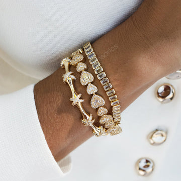 Pulseira riviera baguete com zircônia cristal e banho de ouro 18k