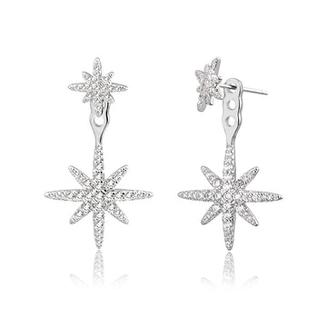 Brinco ear jacket estrela cravejada com banho de ródio branco