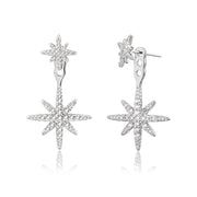 Brinco ear jacket estrela cravejada com banho de ródio branco