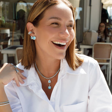Colar riviera trama rígida 3 garras zircônia azul topázio 3mm em ródio branco 40cm