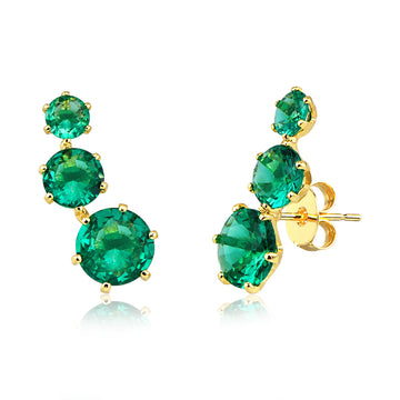 Brinco Ear Cuff 3 pontos de luz turmalina com banho de ouro 18k