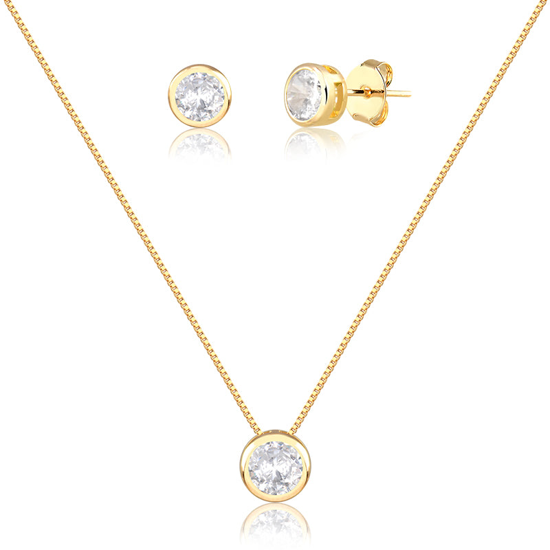 Conjunto ponto de luz entorno liso com banho de ouro 18k