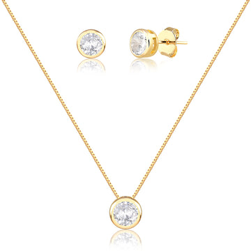 Conjunto ponto de luz entorno liso com banho de ouro 18k
