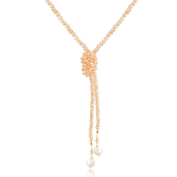Colar choker cristais champagne nó com pérolas com banho de ouro 18k