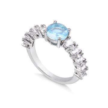 Anel oval topázio com detalhe cristal com banho de ródio branco
