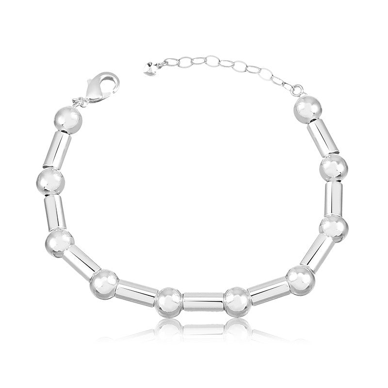 Pulseira canutilho e esferas com banho de ródio branco