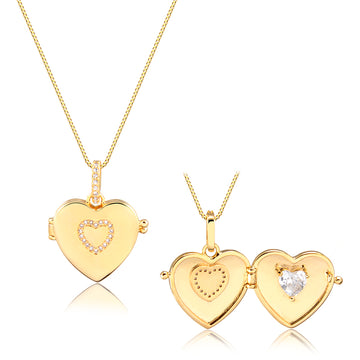 Colar relicário coração cravejado com banho de ouro 18k