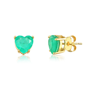 Brinco coração esmeralda colombiana com banho de ouro 18k