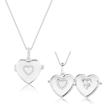 Colar relicário coração cravejado com banho de ródio branco