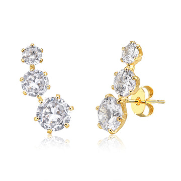Brinco Ear Cuff 3 gemas cristal com banho de ouro 18k