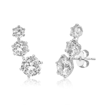 Brinco Ear Cuff 3 gemas cristal com banho de ródio branco