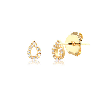 Brinco mini gota vazada cravejada dourado