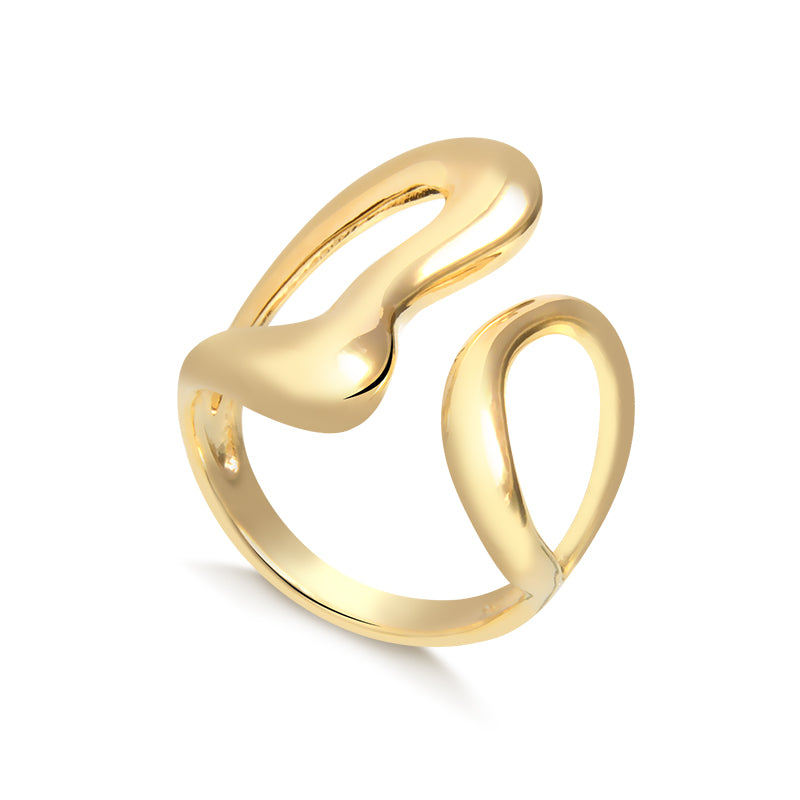 Anel orgânico vazado com banho de ouro 18k