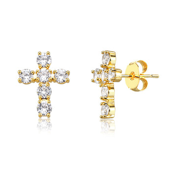 Brinco crucifixo cristal com banho de ouro 18k