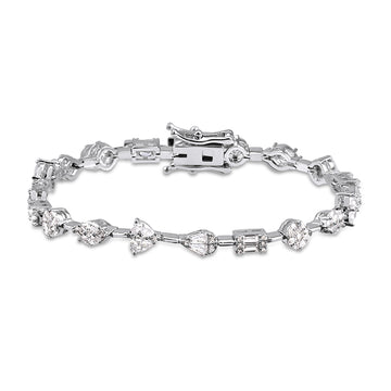 Pulseira riviera geométricos com zirconia cristal e banho de ródio branco