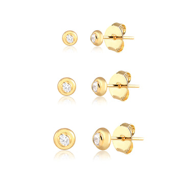 Trio de brincos ponto de luz cristal entorno liso dourado