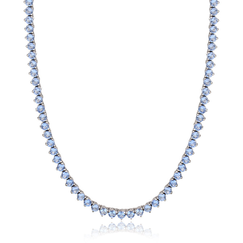 Colar Riviera 3 garras trama rígida com zircônia tanzanita  em ródio branco 42cm 3mm