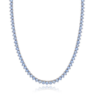 Colar Riviera 3 garras trama rígida com zircônia tanzanita  em ródio branco 42cm 3mm