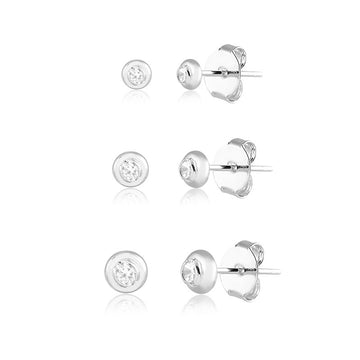 Trio de brincos ponto de luz cristal entorno liso em ródio branco