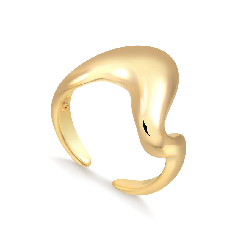 Anel ondulado largo liso com banho de ouro 18k